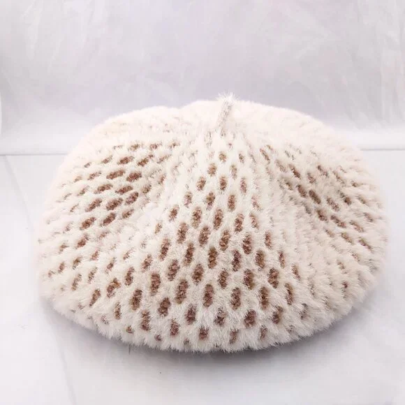 Anthropologie Textured Beret Hat French Motif One Size Adjustable Cream - Picture 5 of 7